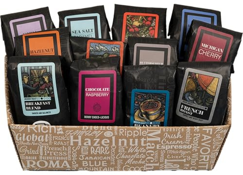 Indulgent Coffee Selection Gift Box | 100% Specialty Arabica Coffee | 12 Sample Bags of Medium Roast Ground Coffee