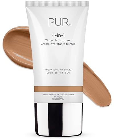 PÜR MINERALS 4-in-1 Tinted Moisturizer with SPF 20 - Hydrating Skin Tint Face Moisturizer, Primer & Foundation with Shea Butter, Aloe Vera & Vitamin B3 - Vegan Friendly, Paraben Free (Medium)