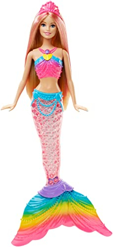 Barbie Meerjungfrau, Barbie Dreamtopia, Barbie Puppe in Regenbogen Farben mit Lichtershow, Spielzeug Badewanne, Spielzeug ab 3 Jahren, DHC40