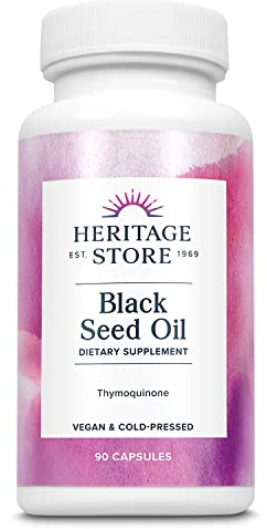 HERITAGE STORE Black Seed Oil Liquid Capsules 650mg, Nigella Sativa Oil Supplement with Thymoquinone, Omega 3 6 9, Antioxidant, Cholesterol, Digestive, Joint & Immune Support*, Vegan, 45 Serv, 90ct