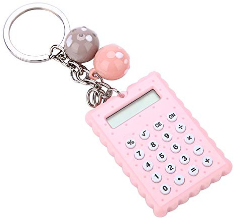 Mini-kalkylator, bärbar fickgodsfärg PVC 8 siffror elektronisk miniräknare med silikonknappar och nyckelringsspänne för barnstudenter(Pink)