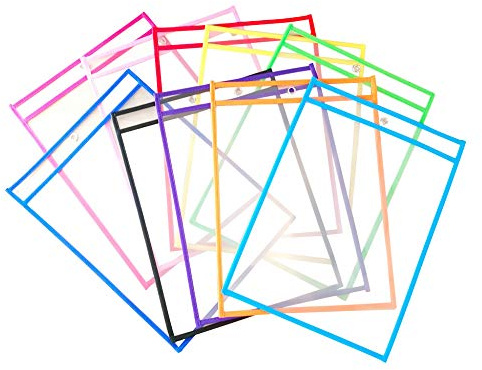 XLKJ 10 Pcs Bolsillos Reutilizable de Borrado en Seco, Sobres para Archivo Papel de Uso Escolar para Uso en La Escuela o Trabajo