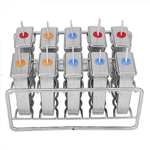 Molde para paletas 10 moldes Molde para helado de acero inoxidable Paleta de paleta + Soporte para palitos de 100 piezas(L)