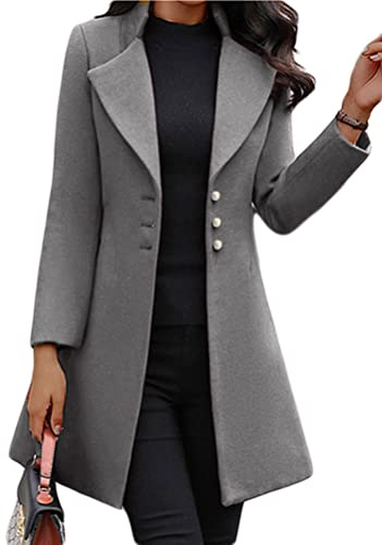 Osheoiso Mujer Abrigo Lana Chaqueta Trenchcoat Vestidos de Invierno Mujer Largos Cuello Larga Navidad Suéter Elegante Casual Abrigo Grueso Chaqueta A Gris S
