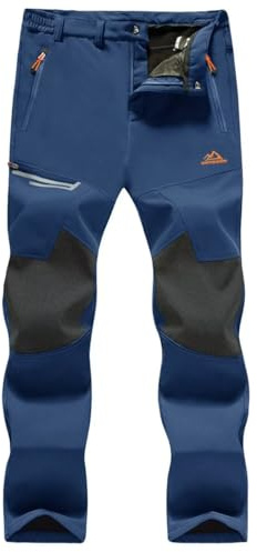 MAGCOMSEN Mens Snow Hiking Pants Outdoor Ski Fleece Lined Insulated Thermal Waterproof Softshell Pants Denim Blue 34