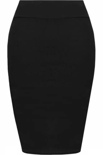 FAIRY BOUTIQUE Jupe crayon taille haute mi-longue pour femme jersey stretch uni, Noir , 40-42