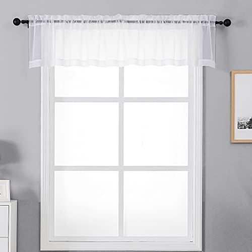 Chyhomenyc Garniture de rideaux blanches transparentes pour fenêtres, lot de 2, petits rideaux pour salon, salle de bain, café, buanderie, cave, moderne, double poche pour tringle, en voile, 152,4 cm
