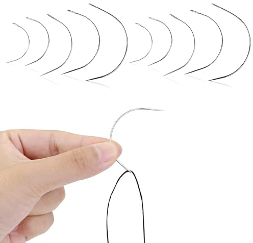 TuseRxln 10 Stück C-förmige Leder Nähnadeln, Sattlernadeln, Fünf Größen Gebogene Nadeln Geeignet für Leder, Teppich, Perücke, Matratzen Reparieren(Silbrig)