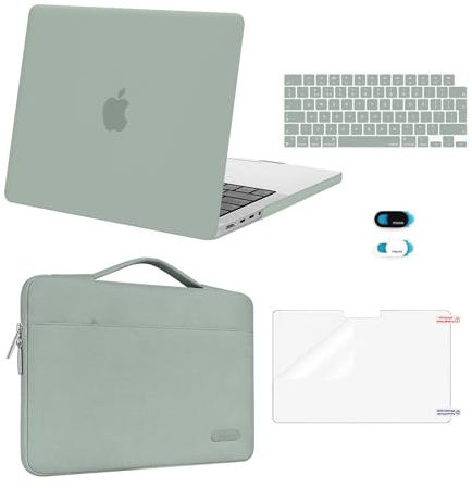 MOSISO Compatible avec MacBook Pro 14 2026-2021 M5 M4 M3 M2 M1 A3426 A3427 A3434 A3112 A3185 A3401 A2918 A2992 A2779 A2442,Coque&Sac&Housse Clavier&Protecteur D'écran&Couverture Webcam,Vert Antique