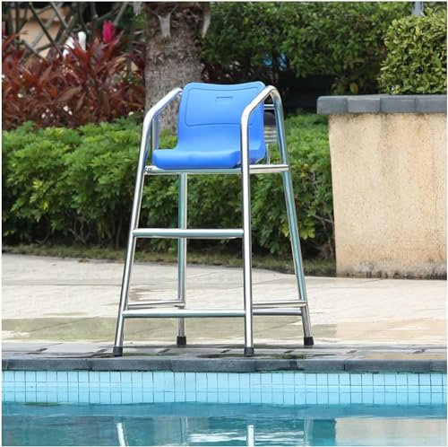 SAFWELAU Taburete alto Escalera para Piscina Acero Silla de salvavidas para piscina con agujero para paraguas, Silla de árbitro desmontable para el patio trasero del jardín de la playa junto a la pisc