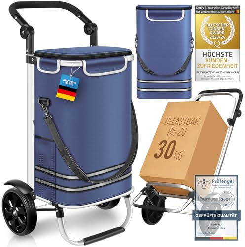 Dimono® Einkaufstrolley Rolltex Klappbarer 3 in1 Trolley zum Einkaufen; 56 Liter inkl. Kühlfach; Transportwagen Shopping-Trolley Einkaufswagen Einkaufstasche (Blau)