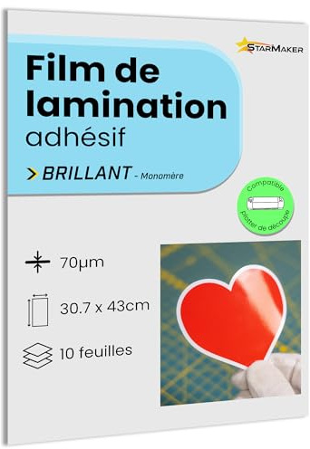 10 fogli A3, 30.7 x 43cm, laminazione a freddo LUCIDA - Pellicole autoadesive per foto e adesivi, compatibile plotter da taglio