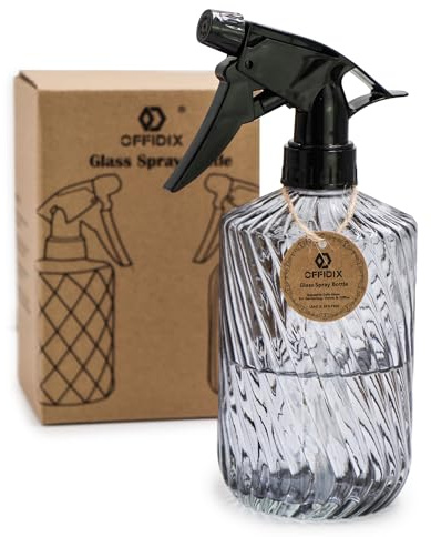 OFFIDIX Glas-Sprühflasche, Handdruck-Pflanzennebel, 0,45 l, Sprühflasche mit verstellbarer Düse für Innen- und Außenbereich, Gartenarbeit oder Hausreinigung (grau)