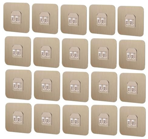 XIZONLIN 20 Stücke Klebehaken Haken Selbstklebend Ohne Bohren für Duschablagen, Küchenregale, Bad und Wand (7x7cm, Gold)