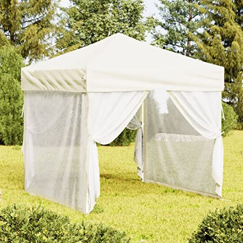 Gecheer Tente de Réception Pliable avec Parois Crème 2x2 m Tonnelle de Jardin, Gazebo Pavillon Extérieur Belvédère pour Camping, Festival, Fête, Marriage, BBQ, Terrasse, Plage Type B