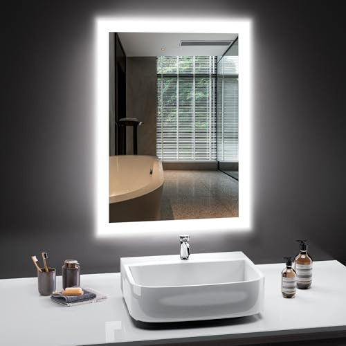 PESENXAN Badspiegel mit Beleuchtung 50 x 70cm, LED Spiegel Bad mit Antibeschlag, Badezimmerspiegel mit 2 Lichtfarben, 3000K / 6500K, Rechteckig Badezimmerspiegel, Horizontal/Vertikal