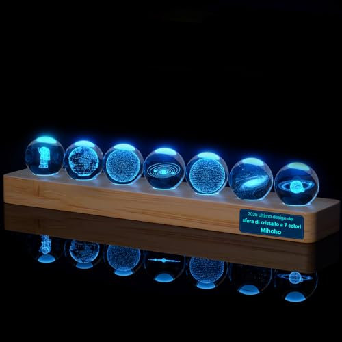 Sfera di cristallo con sistema solare e base a LED, luce notturna a forma di pianeta con diversi colori di luce, ideale come regalo di compleanno, decorazione per la casa per uomo (Sette pianeti)