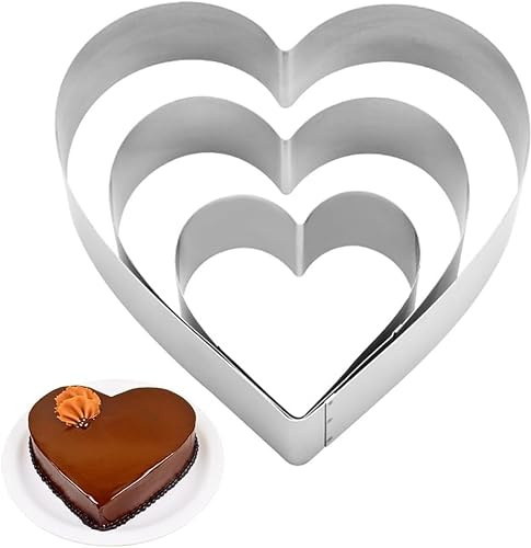 LOMUG Herzbackform 6 Zoll/8 Zoll/10 Zoll Breit und 2.5 Zoll Höhe, 3-teiliges Set Herz-Tortenring Kuchenform Edelstahl, Herzform Herzform Backform für Kekse und Schichtkuchen für Weihnachtsfeier