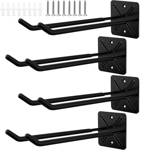 CHUEHKAK Ganci Doppi da Parete per Garage, 4 Pezzi, Porta Pneumatici e Attrezzi da Giardino, Ferro Nero 31 cm, Portata 45 kg