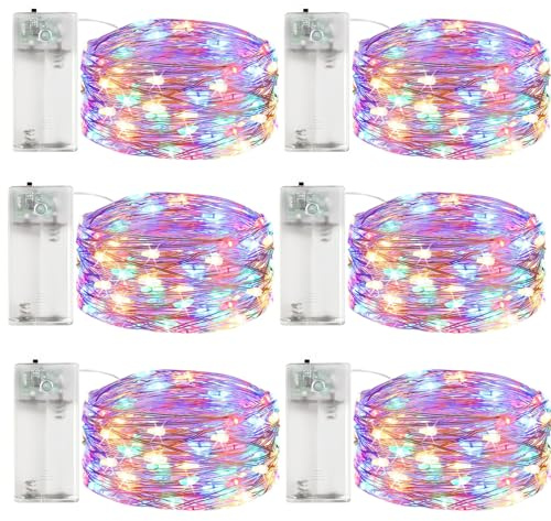 ALEGRE 6 st. LED-ljuskedja batteri med timer, 3 m 30 LED mikro koppartråd LED-ljuskedja med timer, färgglada ljuskedjor inomhus batteridriven för jul, halloween, nyårsafton, bröllopsdekoration