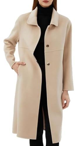 Générique Ulltrenchcoat för kvinnor, claudine krage, lyxig kashmirjacka, dubbelsidig, korsad ullrock, vintertrenchcoat för kvinnor, utomhuskläder för kontor, Beige färg, XS