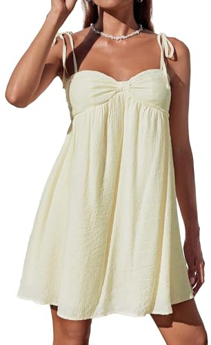Narecte Casual Summer Dresses for Women Flowy Sun Dress Mini Slip Dress Cute Spaghetti Strap Dress Apricot M