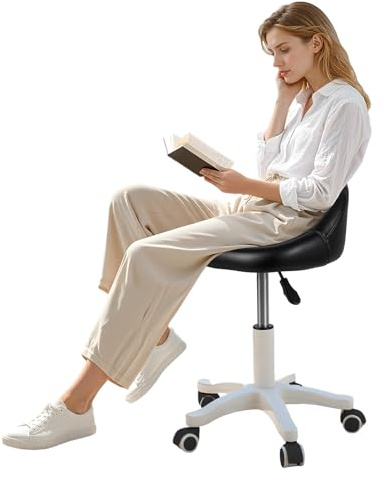 toilmua Tabouret Roulant réglable en Hauteur, Tabouret de Salon pivotant, siège pivotant Ergonomique avec Roues Ultra silencieuses en Simili Cuir pour Massage de Bureau de Salon et Usage médical N
