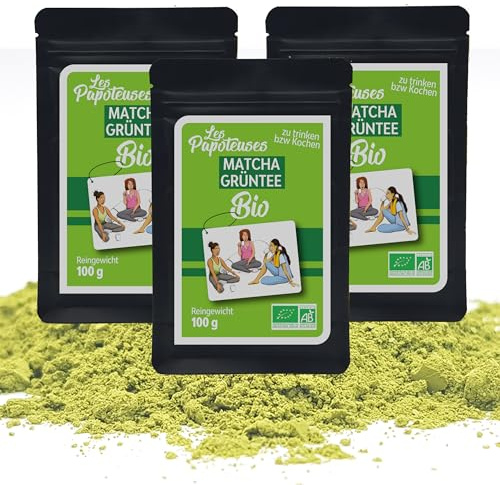 LES PAPOTEUSES | Tè Matcha BIO | Confezione da 3 x 100g | Tè Verde Biologico in Polvere | Te Matcha per Latte e Cucina | Compatibile con Kit Matcha, Chasen e Accessori