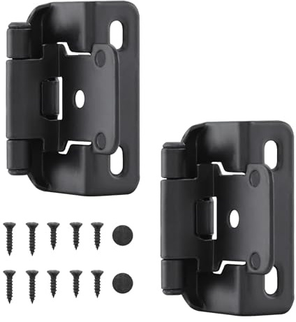 HOME MASTER HARDWARE 50 Packs (25 Pairs) 1/2 Overlay Cabinet Hinges, Self-Closing Semi Partial Wrap Kitchen Cabinet Door Hinge, Black Hinges for Kitchen/Cupboard Doors