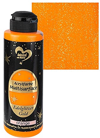 Ideen mit Herz Acrylfarbe Multisurface Edelglitzer | Universalfarbe auf Wasserbasis | mit edel schimmerndem Goldglitzer | 180 ml (orange)