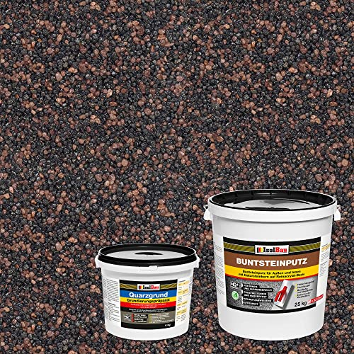 Isolbau - Buntsteinputz für Außen und Innen (Graphit, Rotbraun) 25 kg - BP85 Mosaikputz Dekorationsputz Frostsicher, Wasserfest, Stoßfest - mit Quarzgrund 4 kg