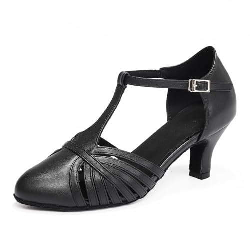 RUYBOZRY Mujer Zapatos de Baile Latino con Punta Cerrada Zapatos de Baile Salsa con Purpurina,YCL259-6,Negro,EU 42