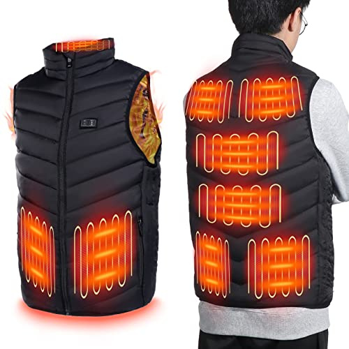 TsunNee Gilet riscaldato con 9 cuscinetti riscaldanti in fibra di carbonio, 3 livelli di temperatura regolabili, per uomo e donna, giacca riscaldata elettrica USB, lavabile, per moto, pesca, sci,