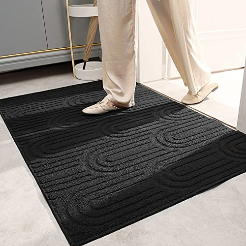 Fussmatte Aussen Innen, Rutschfest Fußmatte Waschbar Teppich Schmutzfangmatte Fussmatte Aussen Sauberlaufmatte Türmatte für Innen, Außen, Haustür, Eingang, Patio, Flur (Black-Cloud, 60 x 90 cm)