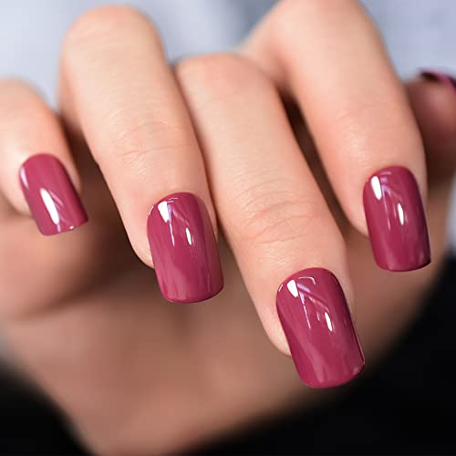 ELEVENAIL Press on Nails Glossy Dark Rose Pink False Nails Medium Length Squoval Nail Art Tips Salon Women Girls DIY Manicure Daily Reusable Daily Office Home Party Acrylic Stick On Fake Nails