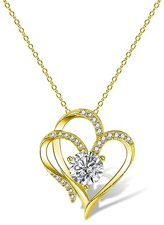 Ketten Gold für Damen, Halskette Gold Herz Liebe Ketten mit Herz Zirkonia Strasss Diamant Anhänger Halskette für Frauen Damen Mädchen 14k Vergoldet Halskette Geschenk Valentinstag Weihnachten