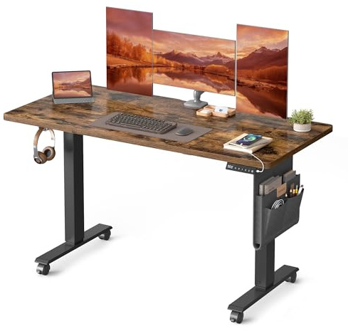 VASAGLE Bureau Assis-Debout, Bureau Électrique Réglable en Hauteur, 60 x 140 x (72-120) cm, Réglage en Continu, Fonction Mémoire 4 Hauteurs, Marron Rustique LSD174X01V01
