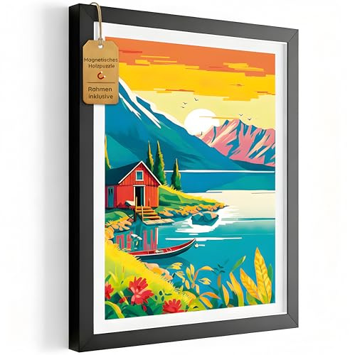 Puzzle De Madera con Marco para Adultos - Puzzles De Animales - Rompecabezas Magnetico Difficil - Decoración De Pared De Salon - Regalos Originales de Navidad Y Cumpleaños (Waterside Lodge)