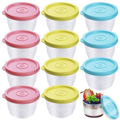 WZYTEU 12 Pcs BoîTe Alimentaire, 160 ml Pot Conservation avec Couvercle pour Micro-Ondes, CongéLateur, Fruits, Salade, Pain, Collations(Trois Couleurs)