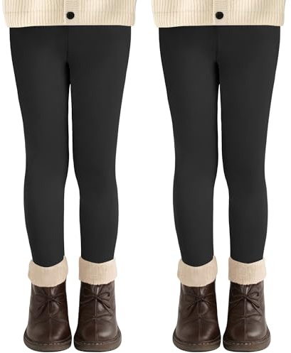 AMIYOYO 2er Pack Mädchen Leggings High Waist Lang Sportsleggins Weiche Sport Leggings Elastisch Fitness Hose Bequem Tanzhose Basic für Kinder
