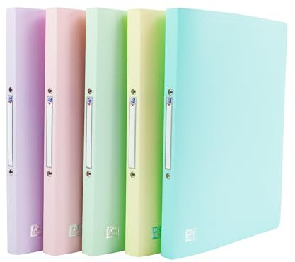 Oxford Flexible A4 Pastel Ring Binders, Compact 20mm Flexi Plastic Folders for Students, 5 Pack