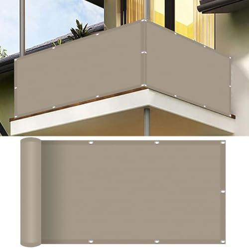 Pantalla para Balcón 150 x 800 cm Impermeable, Protección UV Revestimiento de Balcón Valla Jardin con Ojales Cuerda para Balcón Exterior de Jardín Terraza, Gris Pardo