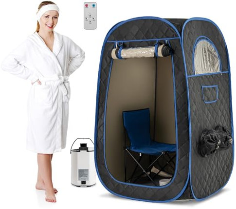 COSTWAY 3L Sauna de Vapor, Tienda de Sauna para 1 o 2 Personas con Generador de Vapor de 1000W, Silla Plegable, Masajeador de Pies, Sauna Personal Indoor de Cuerpo para Relajación en Casa (Negro)