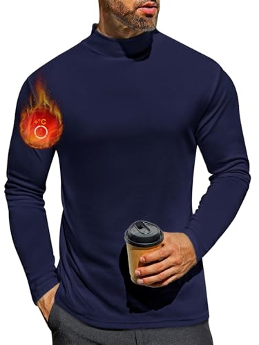Ekouaer Camiseta Interior térmica de Invierno para Hombre Camiseta de Manga Larga con Cuello Alto Azul Marino M