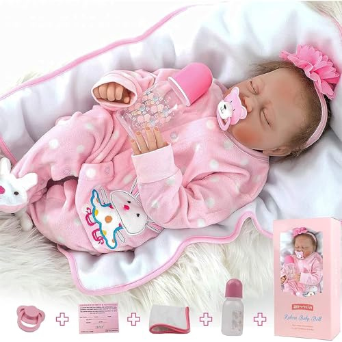 truly soft Bambole Reborn Femmine 55cm Morbido Silicone Vinile Reborn Femmina, Bambole Addormentate Set da 22 Pollici, Accessori Inclusi, Neonato Baby Doll Natale