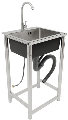 Tagtuell Küchenspüle Edelstahl, Freistehende Spültisch 1 Becken, Gewerbliche Spülbecken mit Wasserhahn, Spültisch für Außen, Innen, Küche, Restaurant, Bar