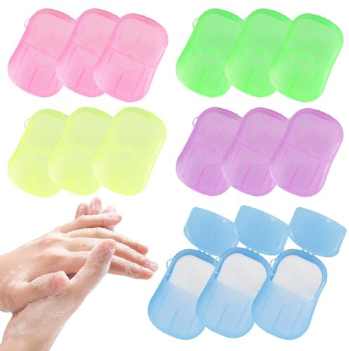 OT-NVWOZR 15PCS Portable Travel Soap Sheets, Disposable Paper Soap Mini Scented Slice Sheets with Storage Box, Hand Washing Foaming Paper Soap Flakes for Camping Outdoor Hiking Kids
