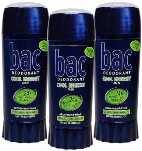 Uppsättning av 3 BAC energi för män deostick deoroller rulle på 3 x 40 ml