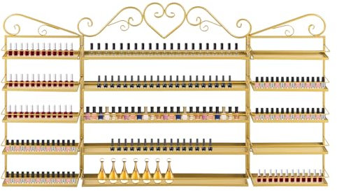 panfudongk Lot de 3 étagères murales en métal pour vernis à ongles et cosmétiques - 5 niveaux - Doré - 65 x 6,5 x 71 cm - Idéal pour la maison, les salons de manucure et les salons de manucure pour un