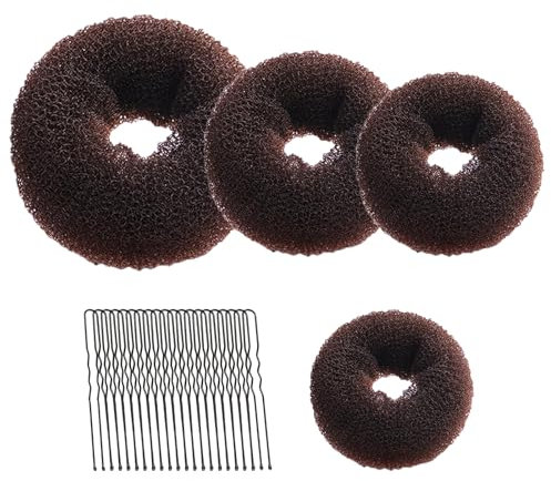 4 Pcs Ring Style Donut Bun Shaper, Hair Donut Bun Maker Set with 20 HairPins, Hair BunDonuts, Hair Donuts Brown for Girls Kids Women DIY Chignon HairStyles (Brown,4 Sizes)